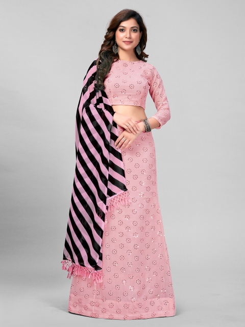 Mitera Pink & Black Embroidered Sequinned Semi-Stitched Lehenga & Unstitched Blouse With Dupatta
Mitera Pink & Black Embroidered Sequinned Semi-Stitched Lehenga & Unstitched Blouse With Dupatta