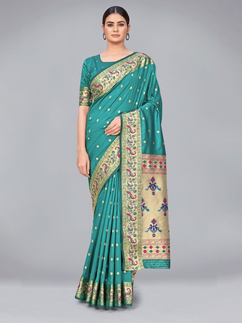 MONJOLIKA FASHION Turquoise Blue & Gold-Toned Woven Design Zari Silk Blend Banarasi Saree
MONJOLIKA FASHION Turquoise Blue & Gold-Toned Woven Design Zari Silk Blend Banarasi Saree