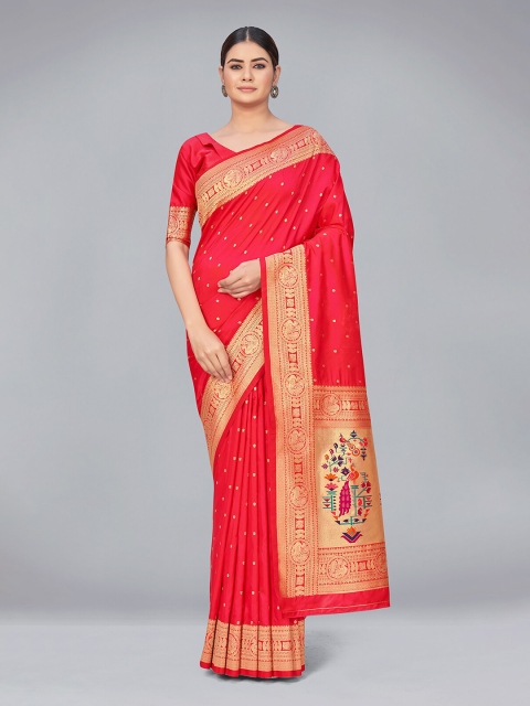 MONJOLIKA FASHION Red & Gold-Toned Woven Design Zari Silk Blend Banarasi Saree
MONJOLIKA FASHION Red & Gold-Toned Woven Design Zari Silk Blend Banarasi Saree