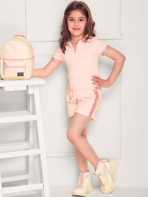 Jade Garden Girls Pink Solid Terry Cotton Co-Ords