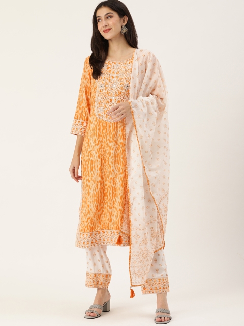 Kay Fashions Women Orange Embroidered Mirror Work Cotton Kurta with Trousers & Dupatta
Kay Fashions Women Orange Embroidered Mirror Work Cotton Kurta with Trousers & Dupatta