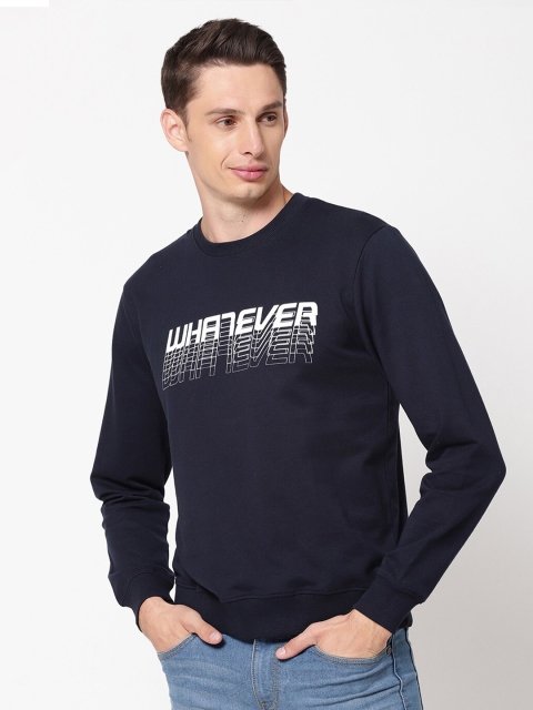 R&B Men Navy Blue Printed Sweatshirt