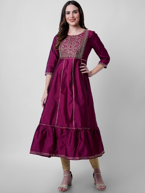 NITVAN Women Burgundy Ethnic Motifs Yoke Design Mirror Work Lace Frills Bows and Ruffles Anarkali Kurta
NITVAN Women Burgundy Ethnic Motifs Yoke Design Mirror Work Lace Frills Bows and Ruffles Anarkali Kurta