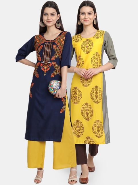 KALINI Women Multicoloured Ethnic Motifs Printed Crepe Kurta, Multi
