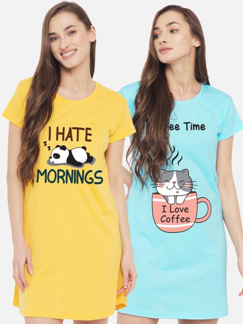 FFLIRTYGO Yellow Printed Nightdress