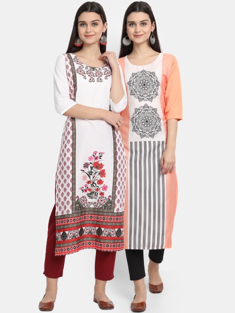 KALINI Women Multicoloured Floral Printed Thread Work Crepe Kurta, Multi