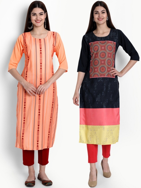 KALINI Women Multicoloured Striped Flared Sleeves Thread Work Crepe Kaftan Kurta, Multi
KALINI Women Multicoloured Striped Flared Sleeves Thread Work Crepe Kaftan Kurta, Multi