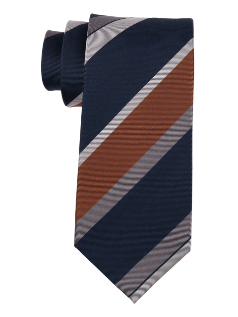 The Tie Hub Men Blue & Brown Striped Broad Tie