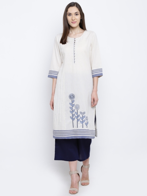 Rangriti Women Off-White Solid Straight Kurta