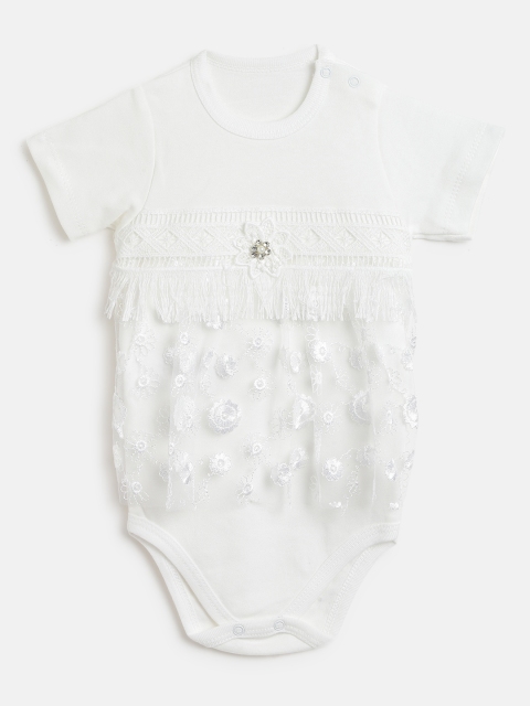 Civil Girls White Floral Embroidered Babysuit