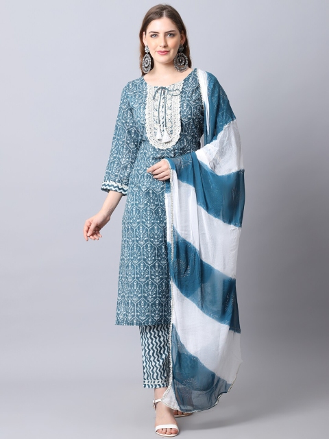 The Mini NEEDLE Women Blue Ethnic Motifs Printed Panelled Pure Cotton Kurti with Trousers & With Dupatta
The Mini NEEDLE Women Blue Ethnic Motifs Printed Panelled Pure Cotton Kurti with Trousers & With Dupatta