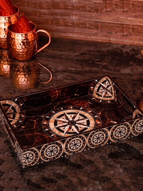 StatueStudio Brown Printed Wooden Serving Tray