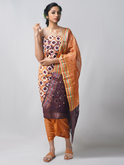 Unnati Silks Tan & Purple Dyed Pure Cotton Unstitched Dress Material 
Unnati Silks Tan & Purple Dyed Pure Cotton Unstitched Dress Material