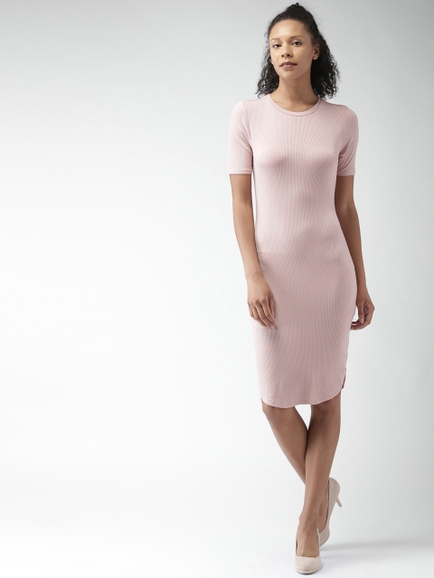 FOREVER 21 Women Pink Self-Striped Bodycon Dress