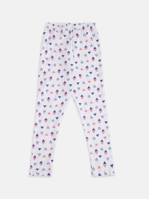 Pantaloons Junior Girls White & Pink Printed Leggings