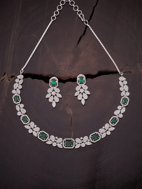 Kushal's Fashion Jewellery Rhodium-Plated Green & White CZ-Studded & Beaded Jewellery Set
Kushal's Fashion Jewellery Rhodium-Plated Green & White CZ-Studded & Beaded Jewellery Set