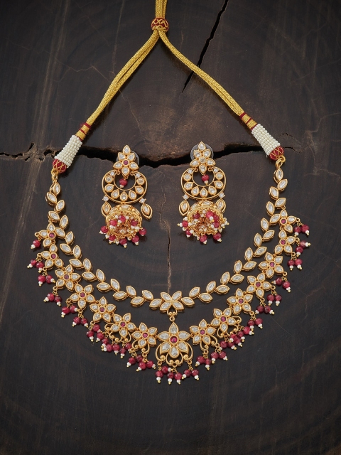 Kushal's Fashion Jewellery Women Gold-Plated Red Kundan Studded Beaded Jewellery Set
Kushal's Fashion Jewellery Women Gold-Plated Red Kundan Studded Beaded Jewellery Set