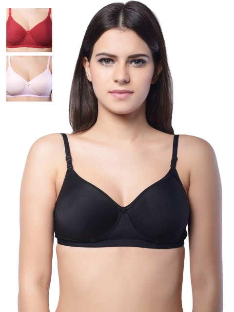 Lady Lyka Pack of 3 Full-Coverage T-shirt Bras MISTIQUE-BLK-MRN-PNK, Black