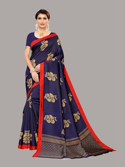 Yashika Navy Blue & Red Floral Art Silk Saree
Yashika Navy Blue & Red Floral Art Silk Saree