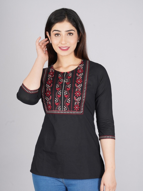 NITVAN Black & anthracite Ethnic Motifs Embroidered Thread Work Pure Cotton Thread Work Kurti
NITVAN Black & anthracite Ethnic Motifs Embroidered Thread Work Pure Cotton Thread Work Kurti