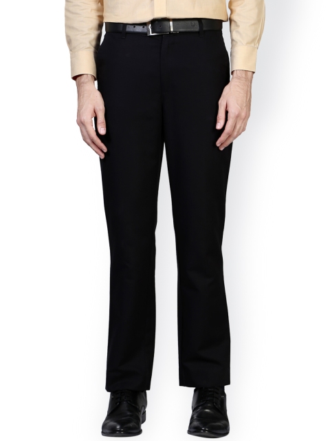 Peter England Men Black Slim Fit Solid Formal Trousers