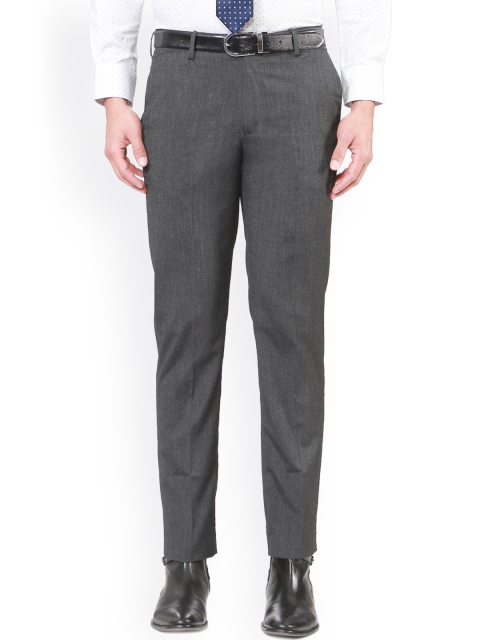 Peter England Men Grey Slim Fit Solid Formal Trousers