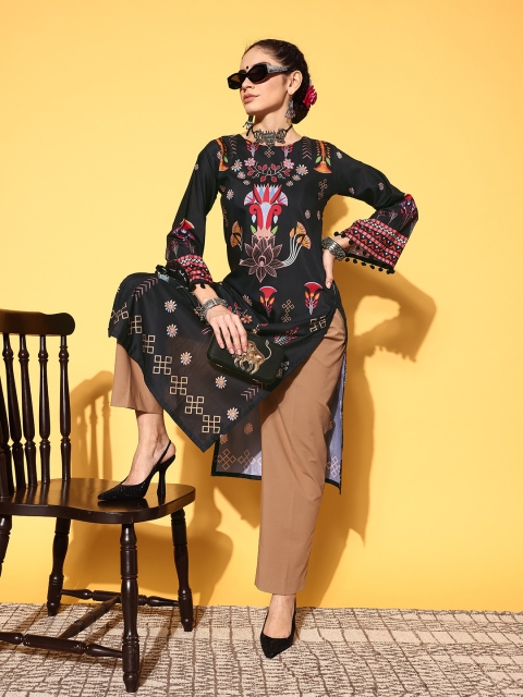 Tikhi Imli Women Black Polyester Print Parade Kurta