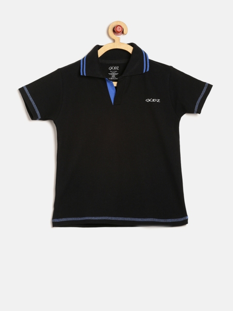 GKIDZ Boys Black Solid Polo T-shirt
