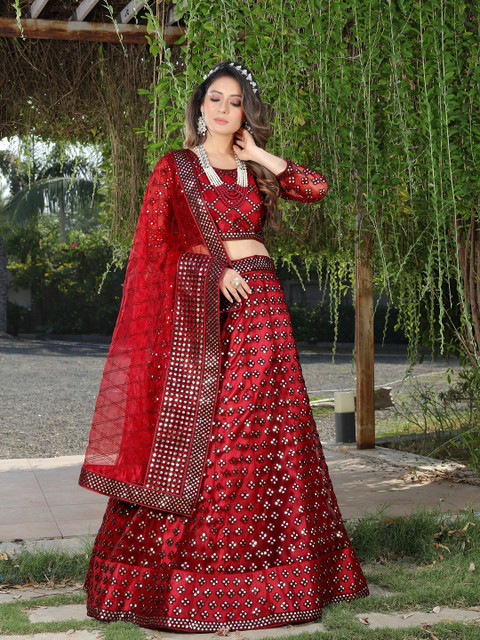 ASPORA Maroon & Gold-Toned Embroidered Semi-Stitched Lehenga & Unstitched Blouse With Dupatta
ASPORA Maroon & Gold-Toned Embroidered Semi-Stitched Lehenga & Unstitched Blouse With Dupatta