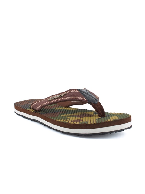 Sparx Men Brown & Green Printed Rubber Thong Flip-Flops