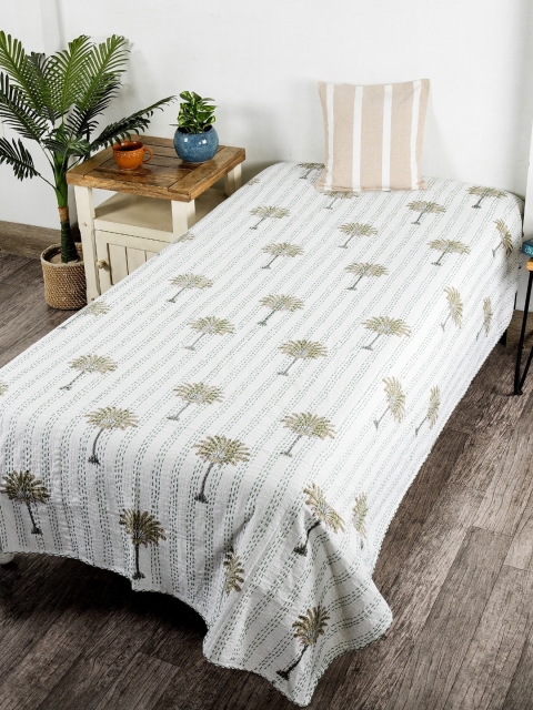 HANDICRAFT PALACE White & Green Palm Tree Printed Kantha Quilted Cotton Single Bed Cover
HANDICRAFT PALACE White & Green Palm Tree Printed Kantha Quilted Cotton Single Bed Cover