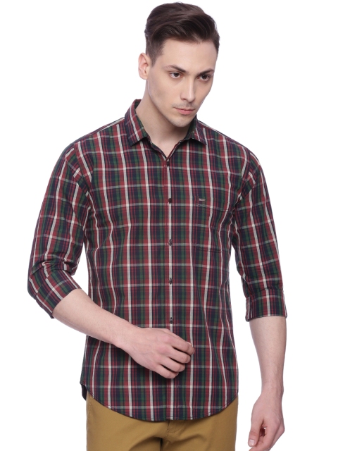 Basics Men Red & Green Slim Fit Checked Casual Shirt