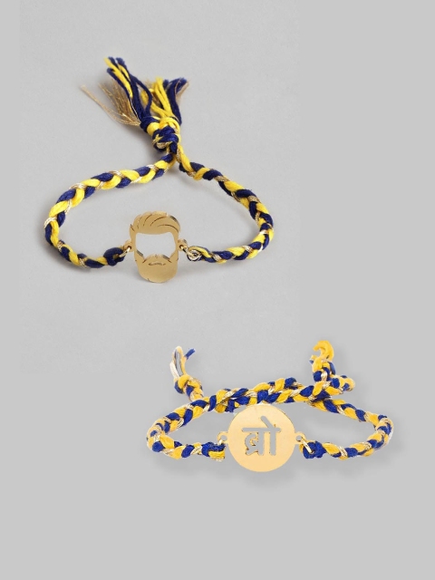 Pipa Bella Men Set Of 2 Gold-Plated Blue and Beige Thread Rakhi