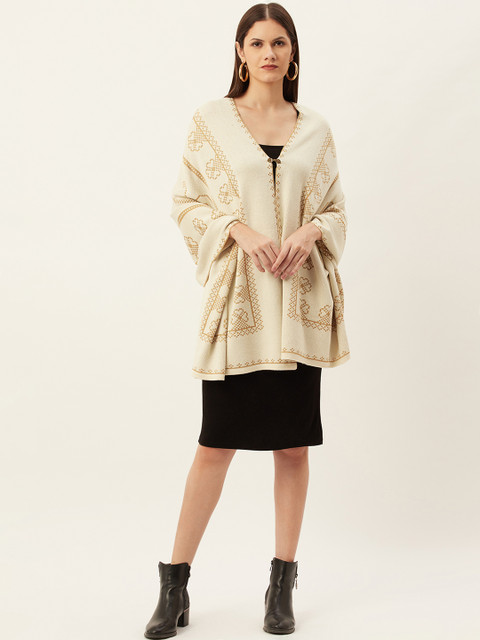 American Eye Women Off White & Gold-Toned Self Design Shrug
American Eye Women Off White & Gold-Toned Self Design Shrug