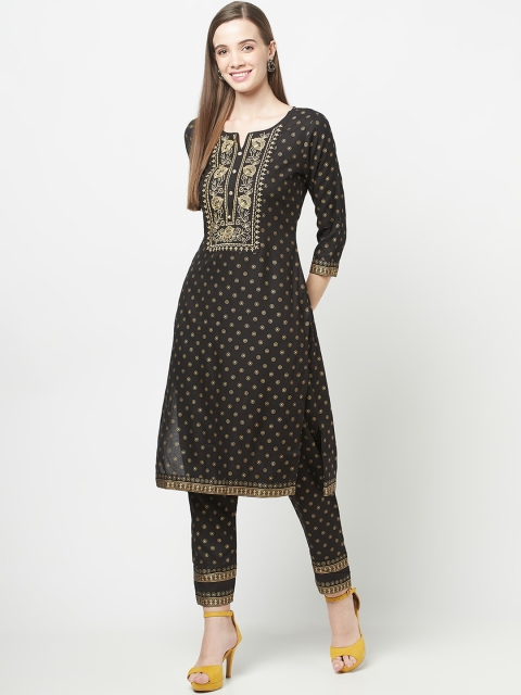 ERISHA Women Black Floral Printed Floral Kurta
