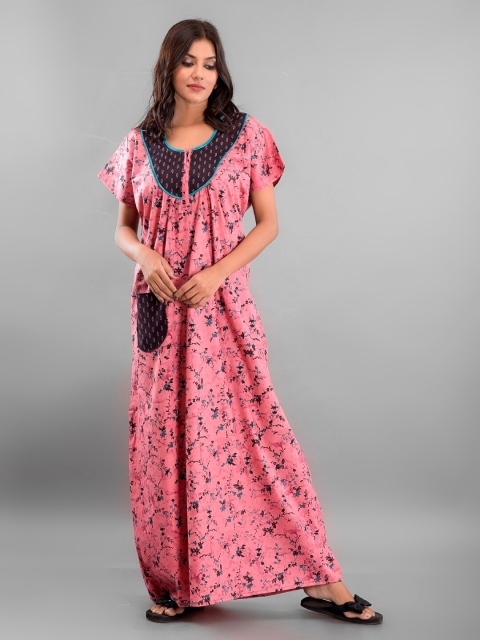 Apratim Pink Printed Maxi Nightdress