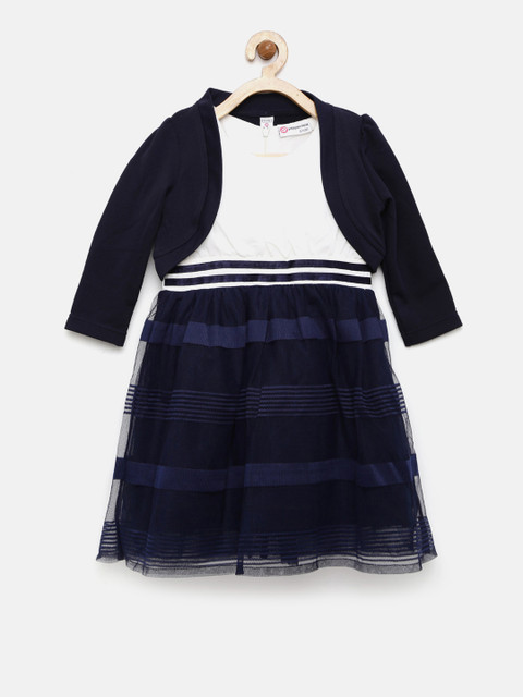Peppermint Girls Navy & Off-White Striped Fit & Flare Dress with Shrug, Navy blue 
Peppermint Girls Navy & Off-White Striped Fit & Flare Dress with Shrug, Navy blue