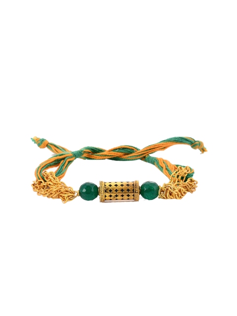 Tistabene Green & Golden Stones and Metal Rakhi