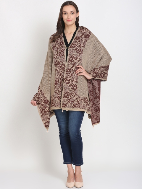 Knitstudio Women Beige & Maroon Woven-Design Shawl