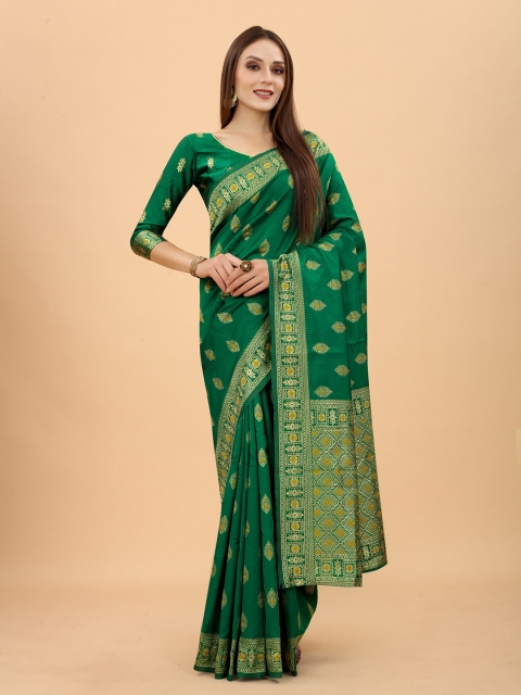 INDI AVTAAR Green & Gold-Toned Woven Design Zari Silk Cotton Heavy Work Banarasi Saree
INDI AVTAAR Green & Gold-Toned Woven Design Zari Silk Cotton Heavy Work Banarasi Saree