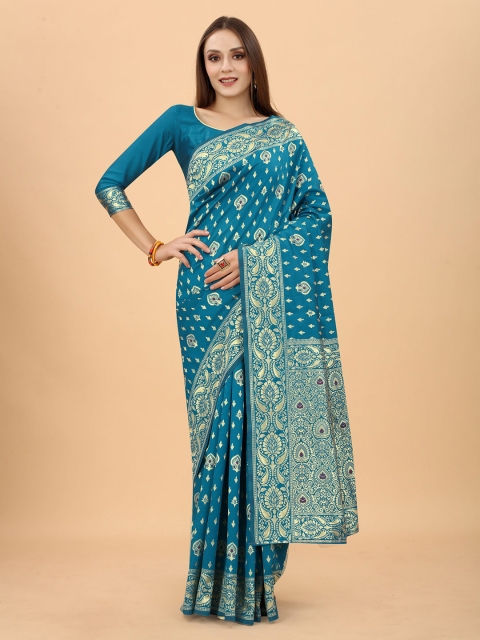 INDI AVTAAR Blue & Gold-Toned Woven Design Zari Silk Cotton Heavy Work Banarasi Saree
INDI AVTAAR Blue & Gold-Toned Woven Design Zari Silk Cotton Heavy Work Banarasi Saree