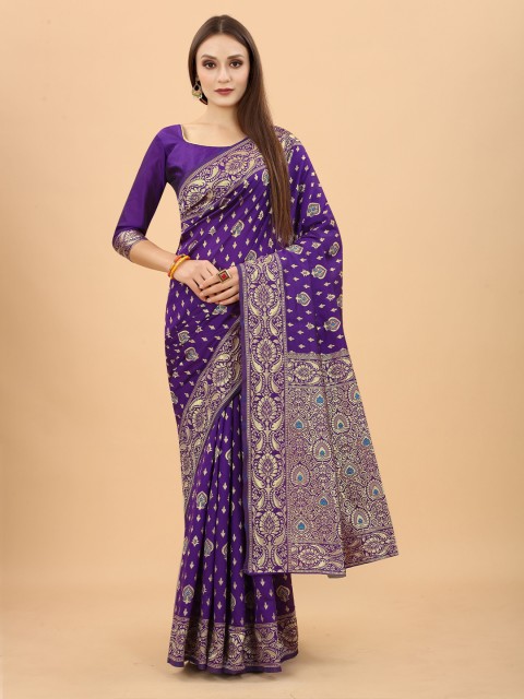 INDI AVTAAR Purple & Gold-Toned Woven Design Zari Silk Cotton Heavy Work Banarasi Saree
INDI AVTAAR Purple & Gold-Toned Woven Design Zari Silk Cotton Heavy Work Banarasi Saree