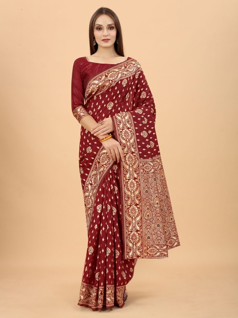 INDI AVTAAR Maroon & Gold-Toned Woven Design Zari Silk Cotton Heavy Work Banarasi Saree
INDI AVTAAR Maroon & Gold-Toned Woven Design Zari Silk Cotton Heavy Work Banarasi Saree