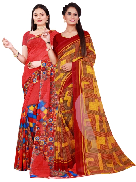 Florence Red & Blue Set Of 2 Pure Georgette Saree