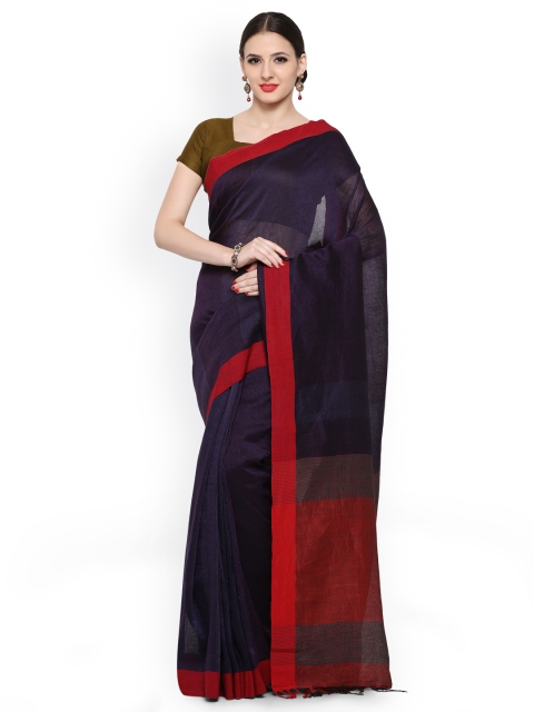 Desi Weavess Purple Cotton & Linen Khadi Saree