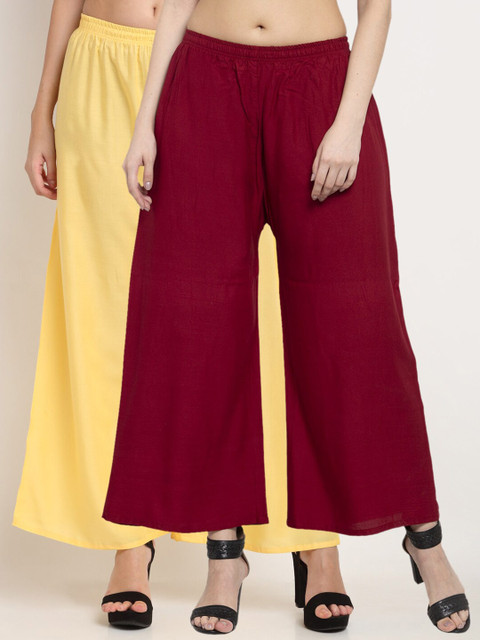 Miaz Lifestyle Women Yellow & Maroon 2 Flared Knitted Palazzos
Miaz Lifestyle Women Yellow & Maroon 2 Flared Knitted Palazzos