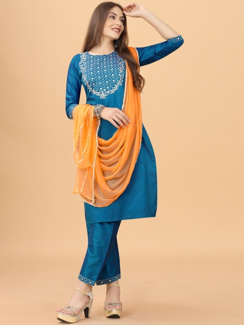 ASPORA Women Turquoise Blue Ethnic Motifs Yoke Design Kurta with Trousers & With Dupatta
ASPORA Women Turquoise Blue Ethnic Motifs Yoke Design Kurta with Trousers & With Dupatta