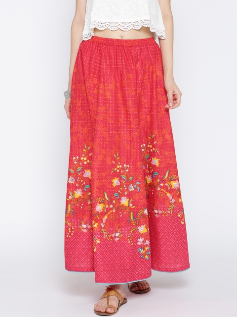 Biba Red Printed Maxi Flared Skirt