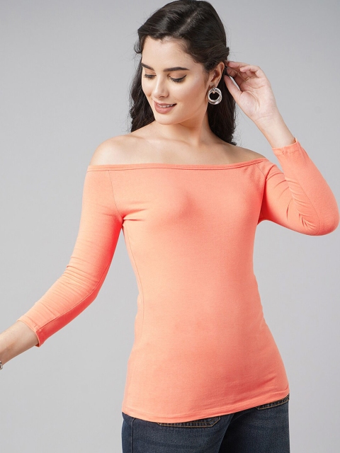 DressBerry Orange Off-Shoulder Cotton Top