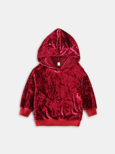 Hopscotch Girls Red Printed Hooded Sweatshirt